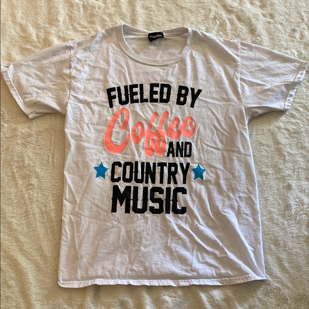 Peach Pink and White Short Sleeve Tee with Graphic Print